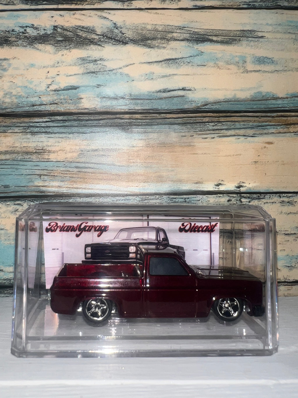 Custom Lowered 1983 Chevrolet Silverado Squarebody Pickup | Burgundy | 1:64 Scale Diecast