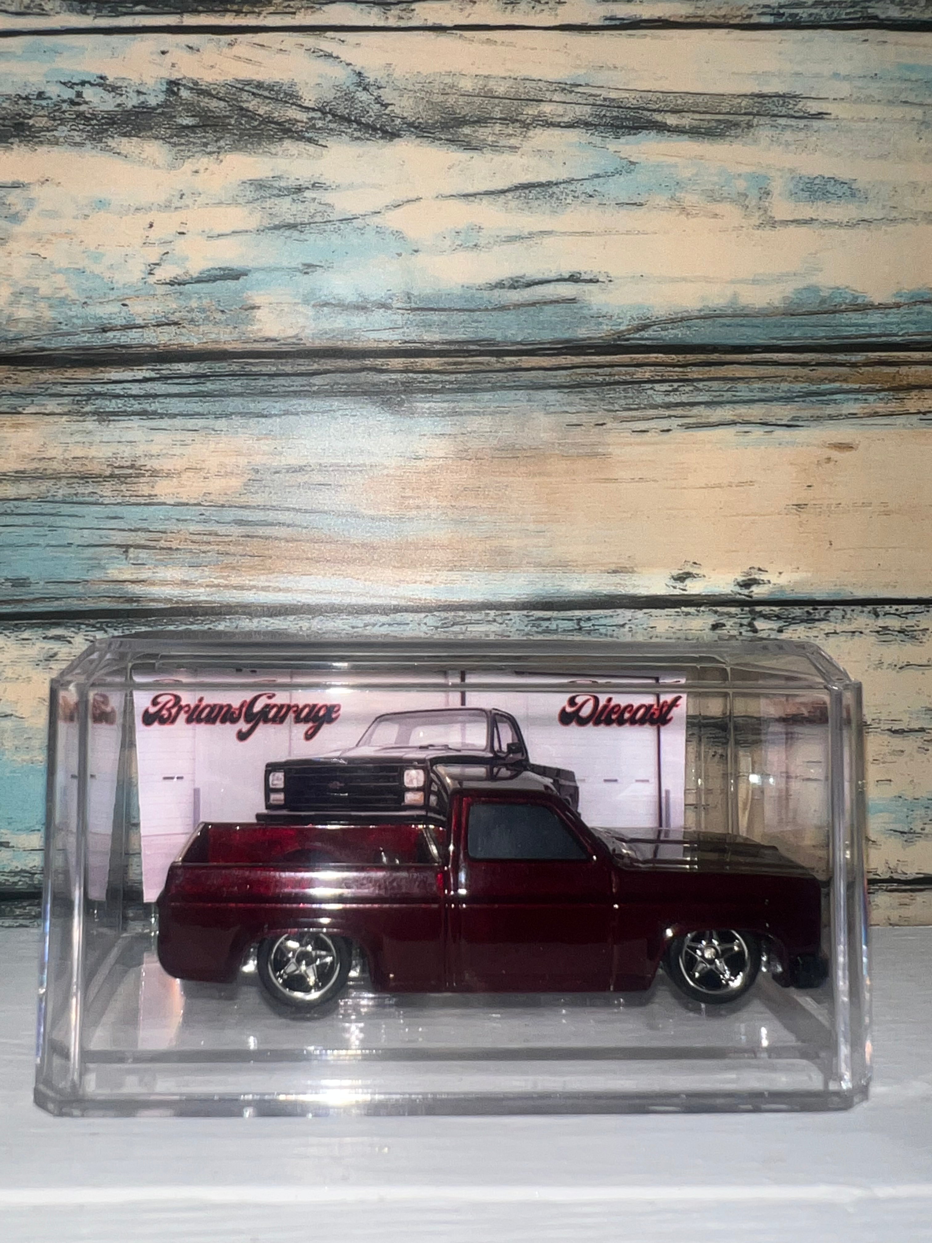 Custom Lowered 1983 Chevrolet Silverado Squarebody Pickup | Burgundy | 1:64 Scale Diecast