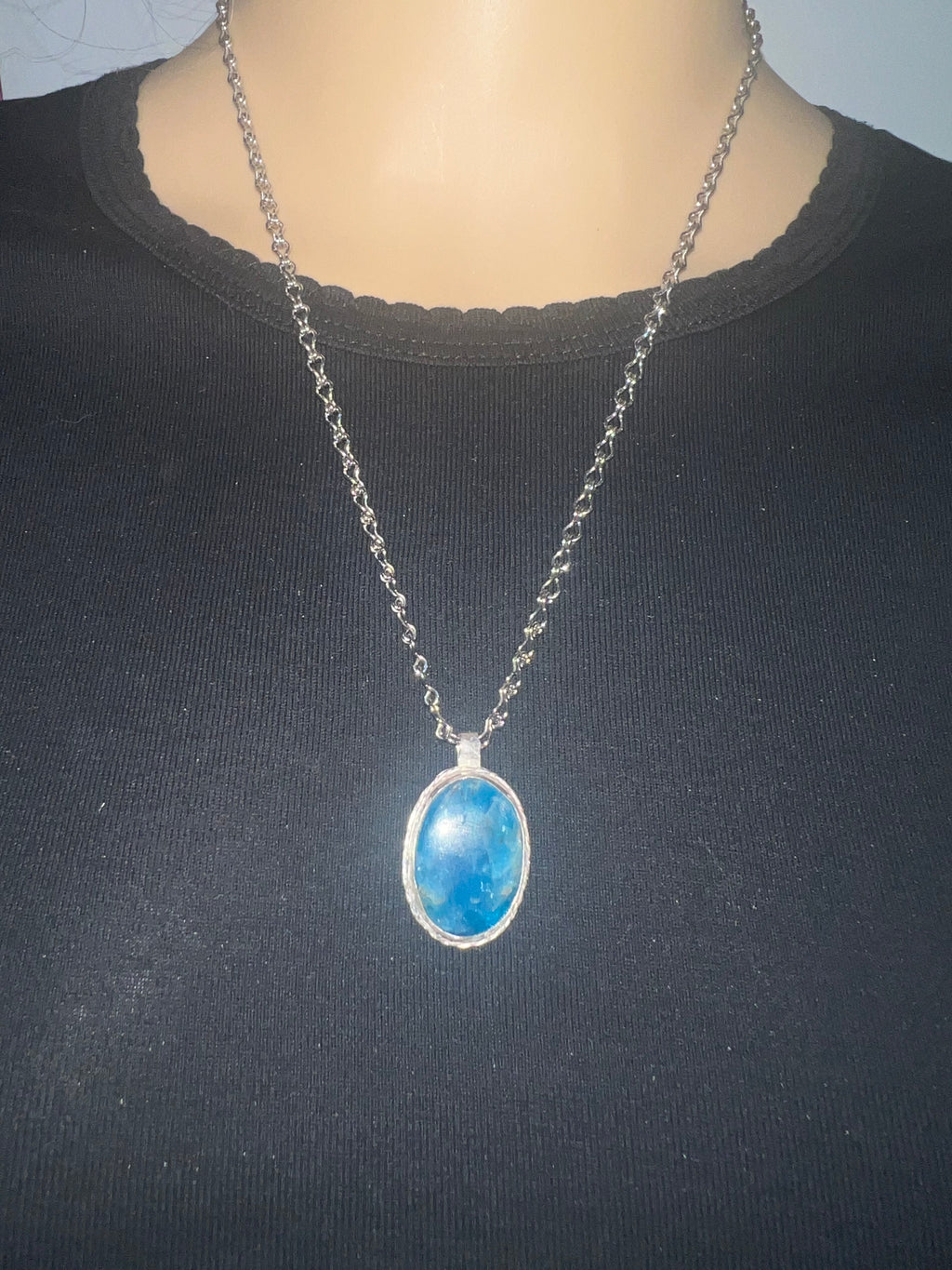 Ocean Blue Gemstone Necklace – Handcrafted Sterling Silver Pendant