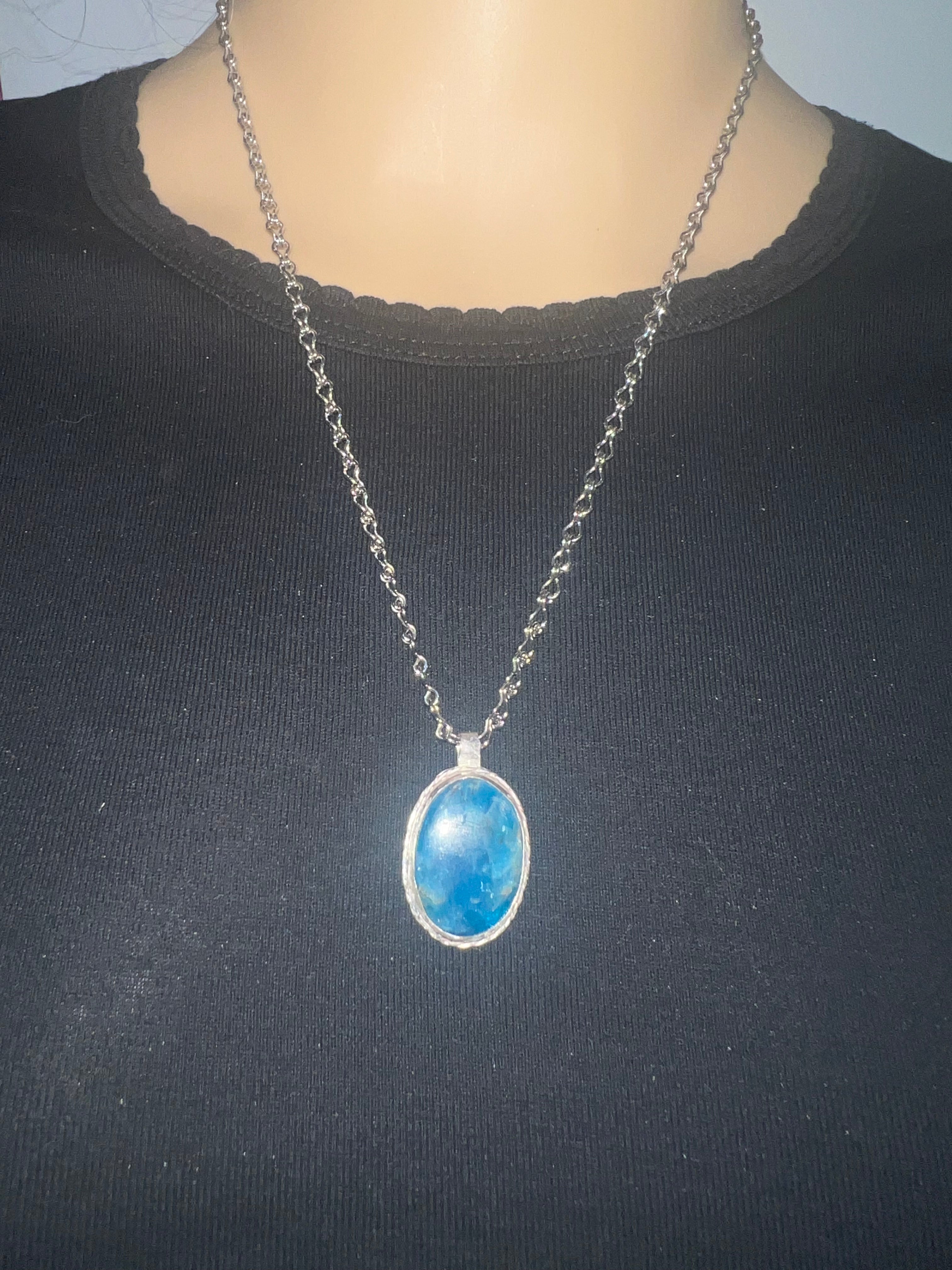 Ocean Blue Gemstone Necklace – Handcrafted Sterling Silver Pendant
