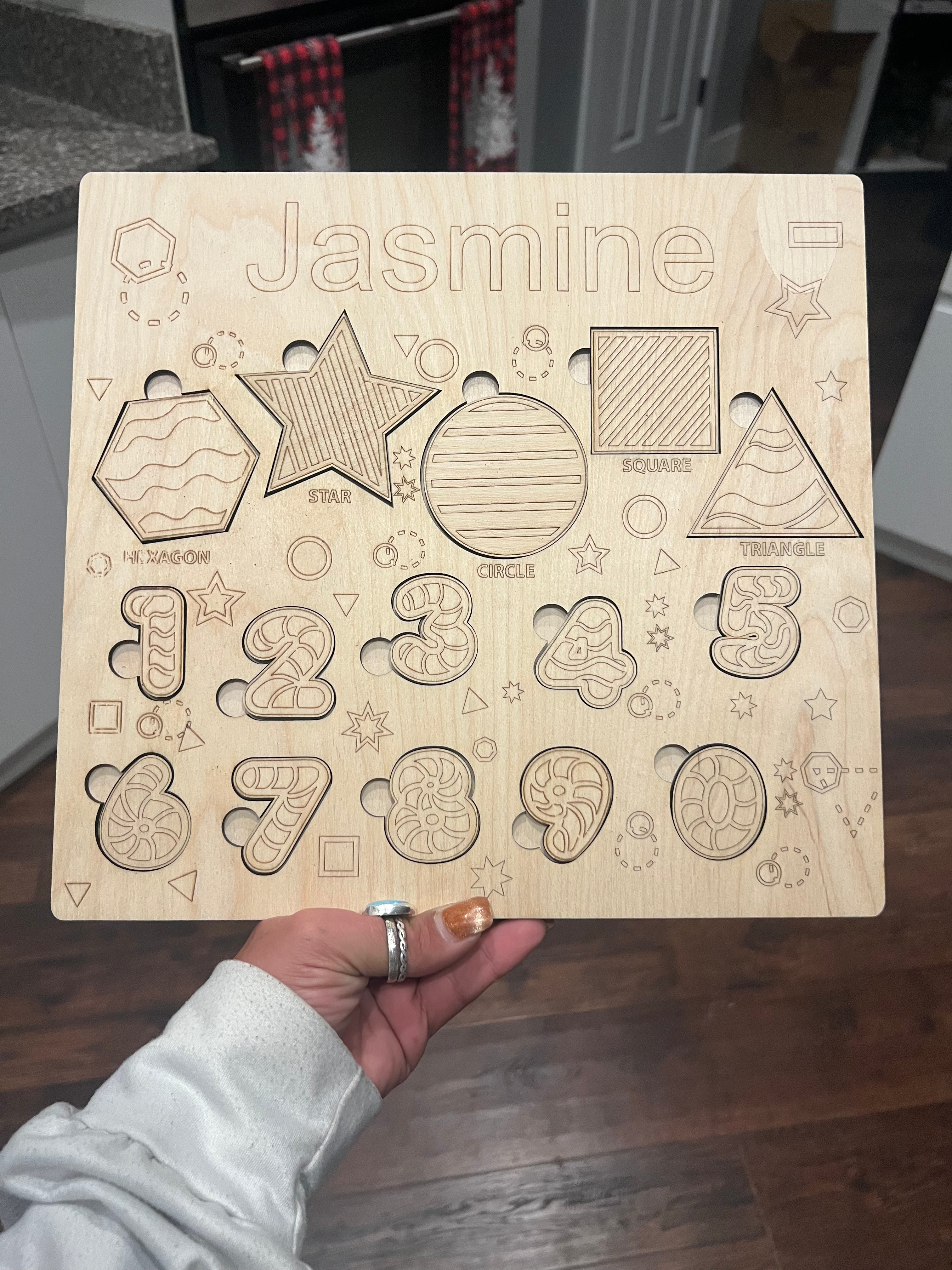 Personalized Wooden Montessori Puzzle | Name Puzzle with Shapes & Numbers | Laser-Cut Custom Gift for Toddlers | Educational Toy for Early Learning