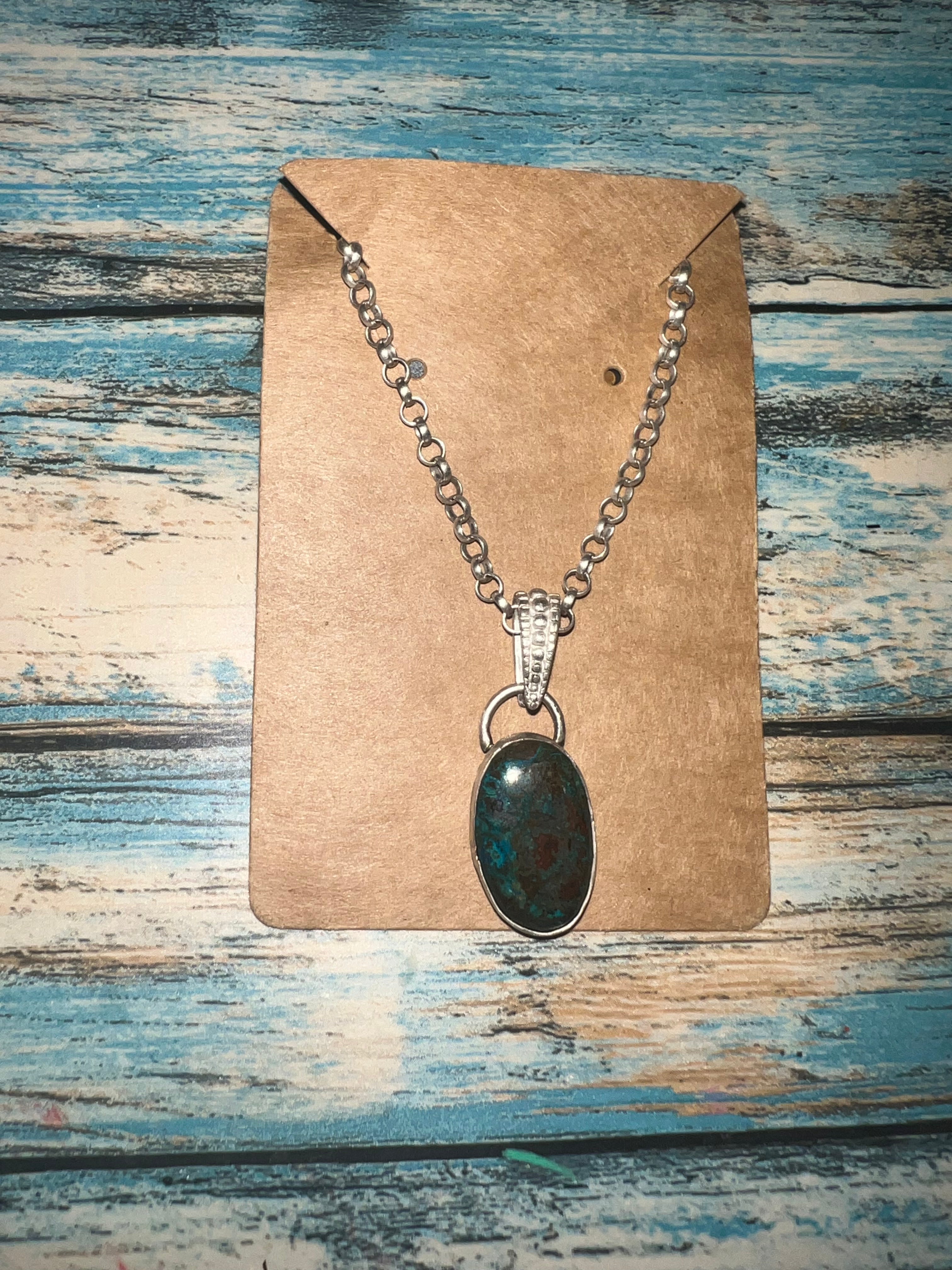 Handcrafted Chrysocolla Pendant Necklace | Sterling Silver Gemstone Necklace