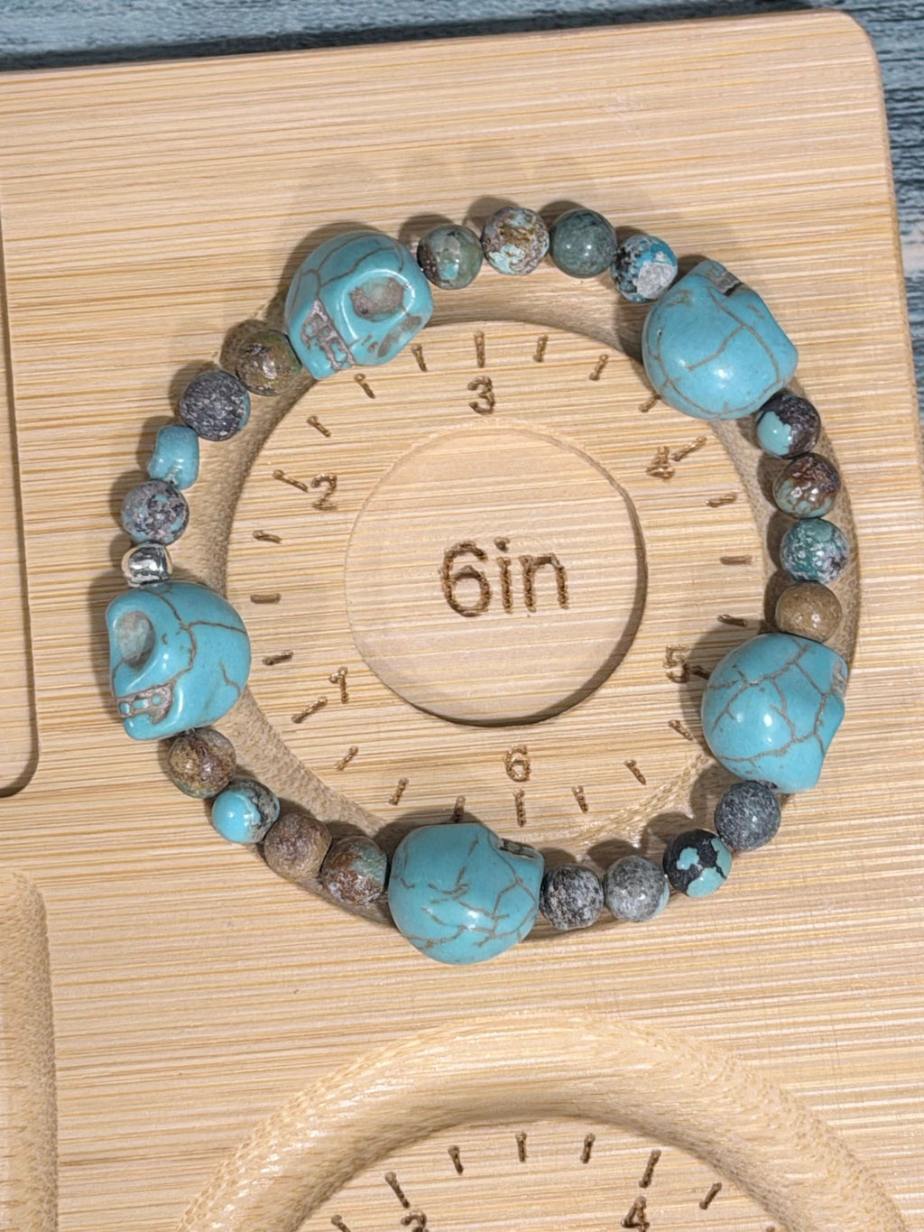 Turquoise Howlite Skull and Jasper Bead Bracelet | Choose Your Size
