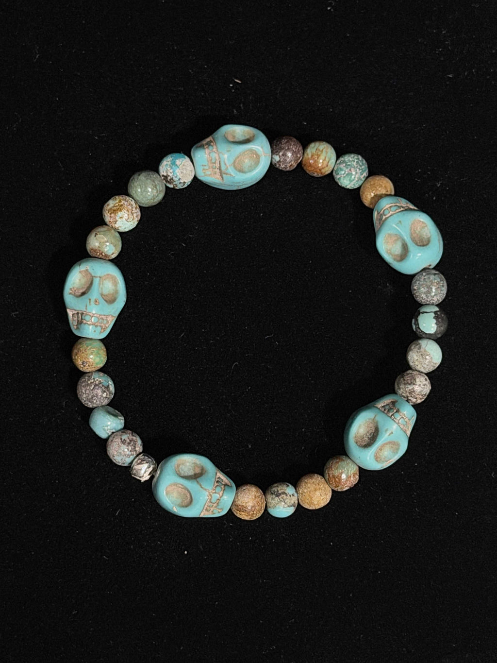 Turquoise Howlite Skull and Jasper Bead Bracelet | Choose Your Size