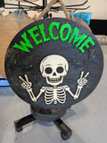 Spooky Skeleton Welcome Door Hanger – 15” Halloween Sign