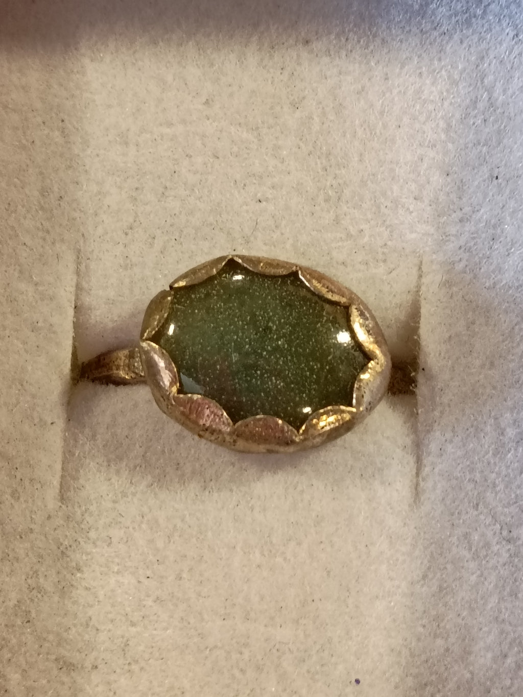 Handcrafted Prehnite Sterling Silver Ring | Scalloped Bezel Gemstone Ring